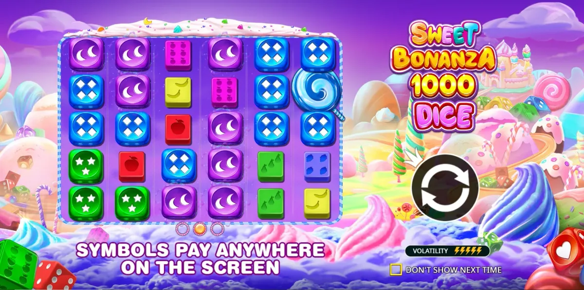 Sweet Bonanza 1000 Sweet Bonanza 1000 Dice slot game featuring colorful candy and fruit symbols